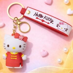 Hello Kitty 3D Keychain Red Outfit Charm Strap 8”L Kawaii Cute Sanrio Gift ✨NWOT